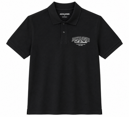 Classic and versatile Jack & Jones polo shirt in a sleek black color,
