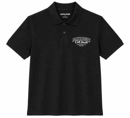 Classic and versatile Jack & Jones polo shirt in a sleek black color,