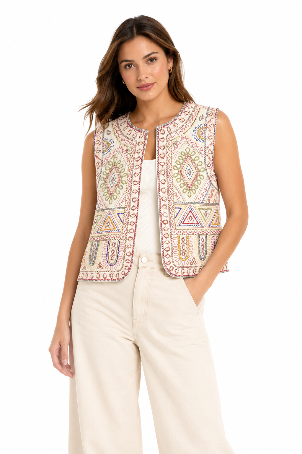 Zara Embroidered Printed Vest – Product Description