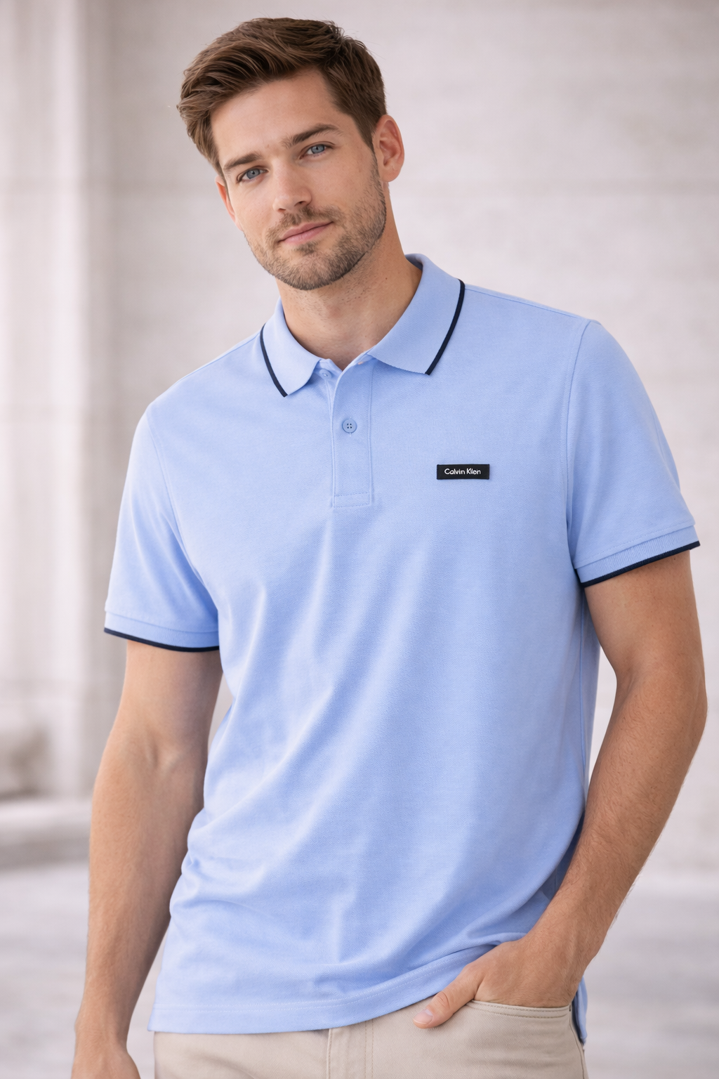Calvin Klein Women’s Polo Shirt (Light Blue – Logo Patch)