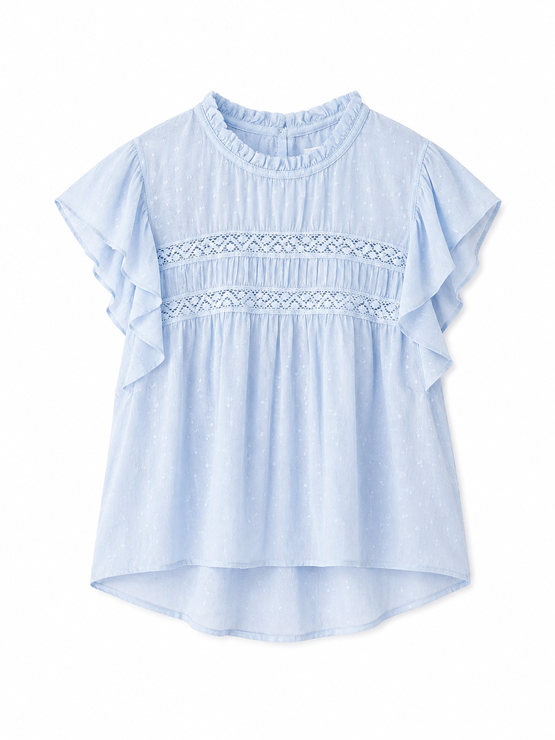 VM Light Blue Lace-Detail Blouse
