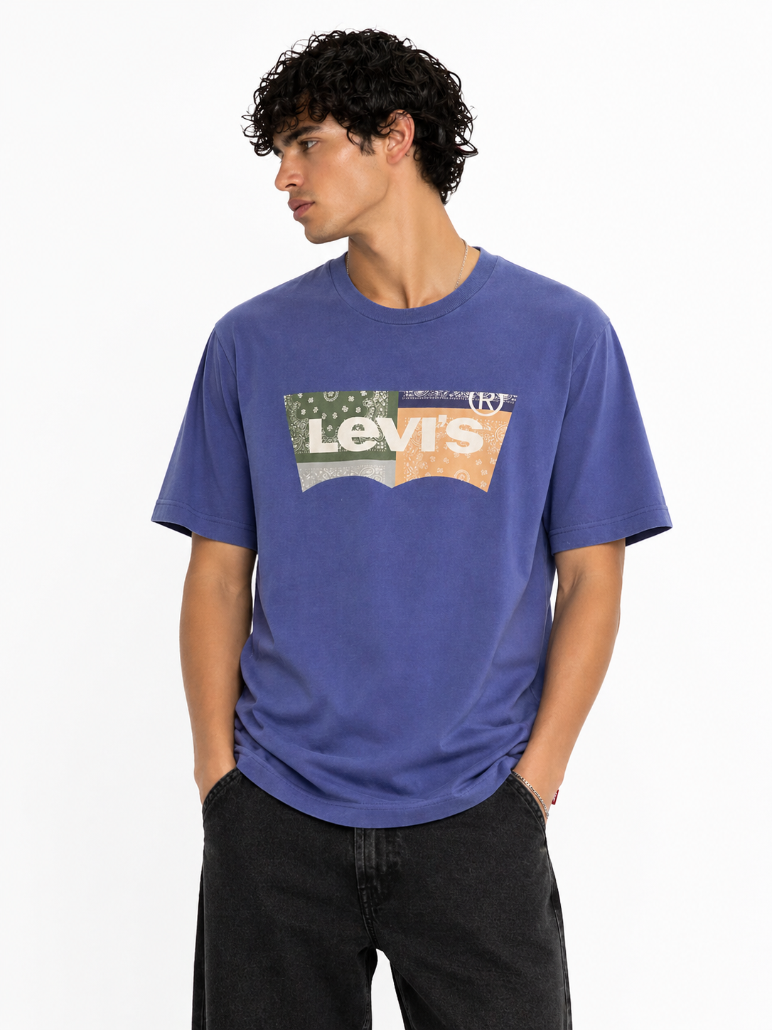 Levi’s Blue Graphic T-Shirt (Multi-Color Batwing Logo)
