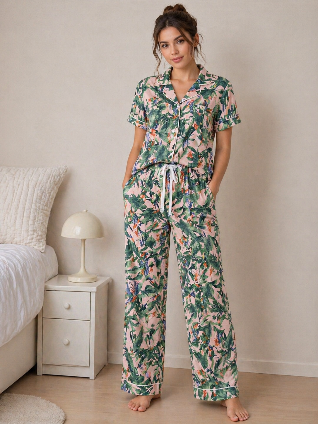 Rose & Lee Tropical Print Pajama Set