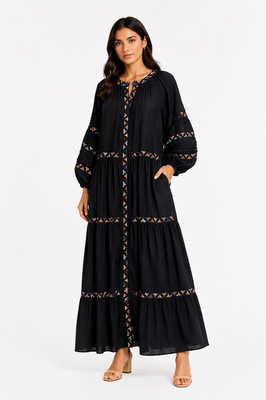 Sea Black Embroidered Maxi Dress