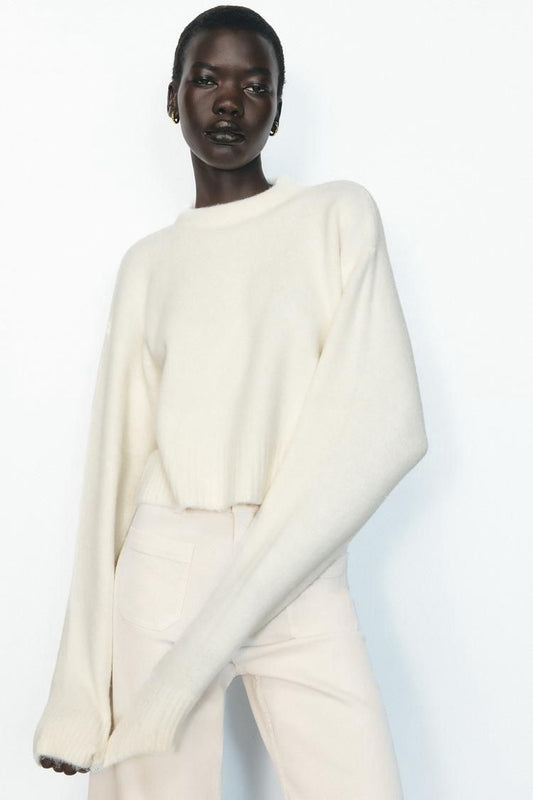 ZARA Soft Knit Blouse - Cream / off-white