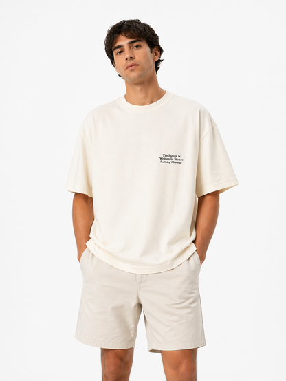 H&M Oversized Printed T-Shirt – Cream (Minimal Graphic)