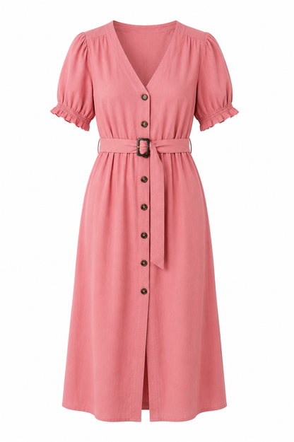 Ann Taylor Belted Button-Front Midi Dress