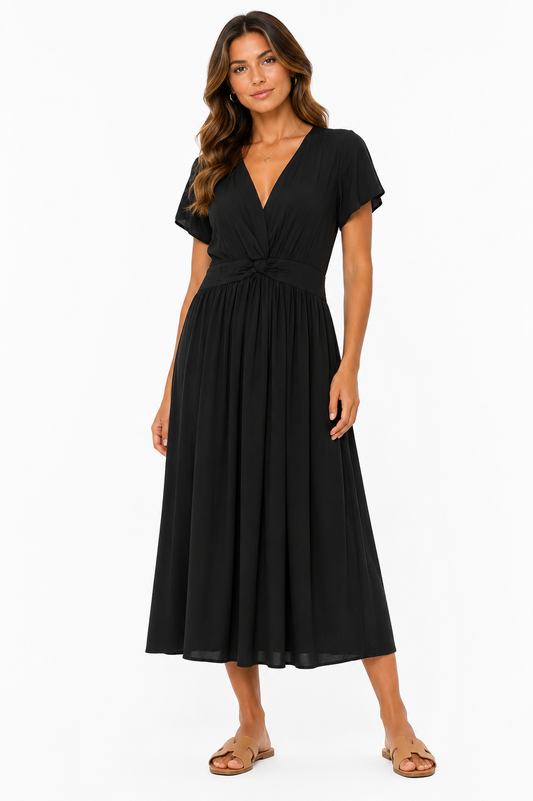 Linen Blend Midi Dress – Product Description