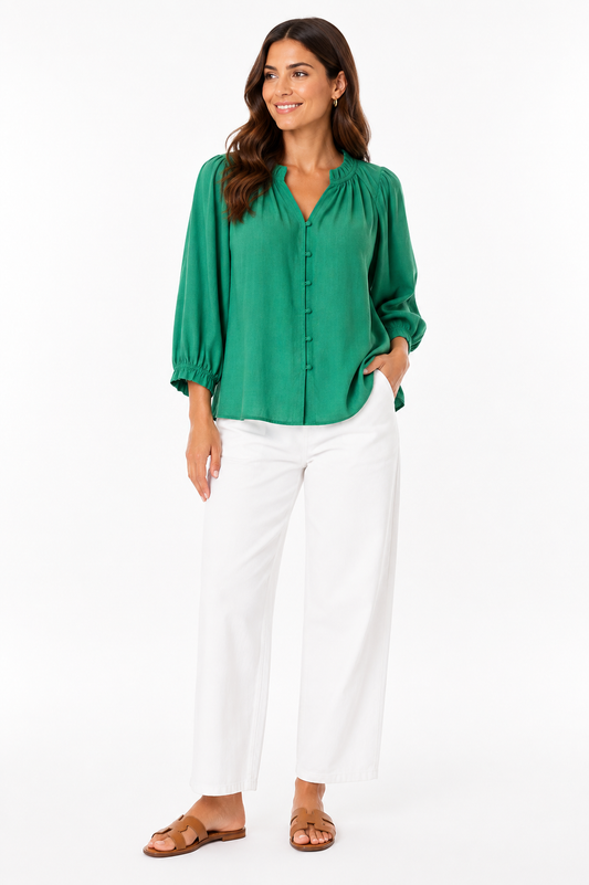 AE Green Button-Front Blouse