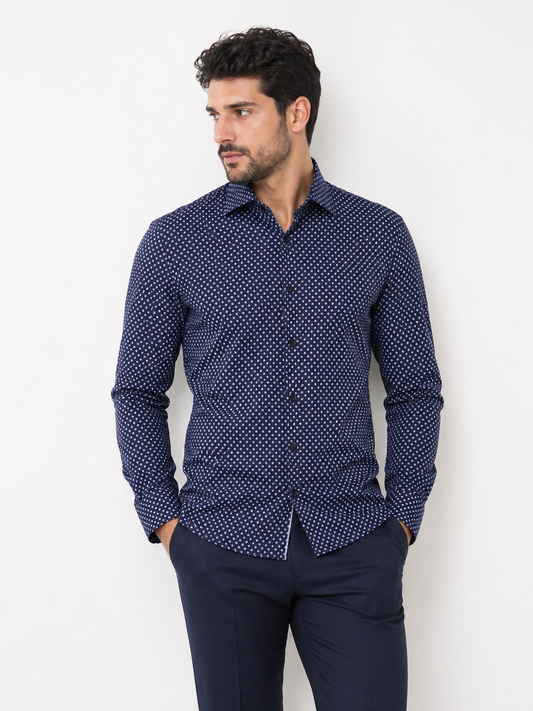 BOSS Navy Patterned Slim-Fit Shirt