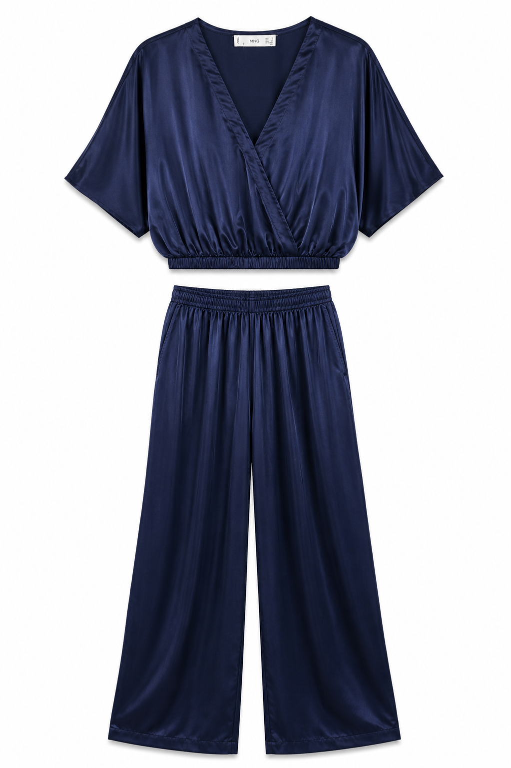 MANGO Satin Two-Piece Set – Navy Blue