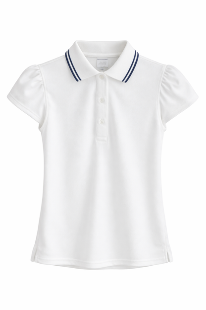 Women’s White Puff-Sleeve Polo Blouse