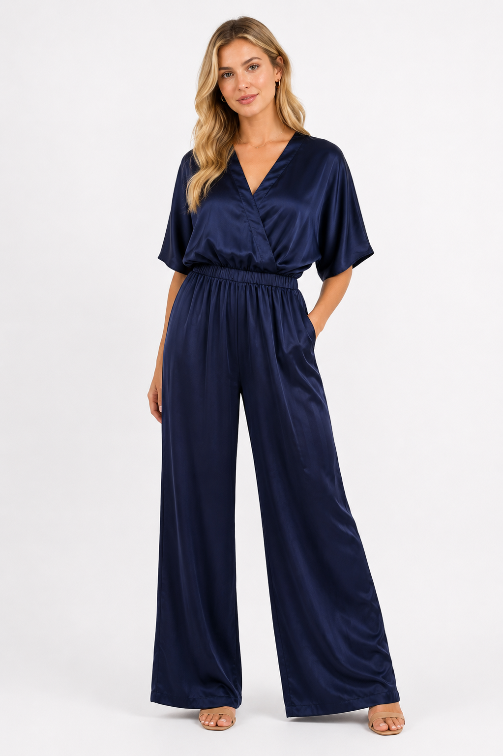 MANGO Satin Two-Piece Set – Navy Blue