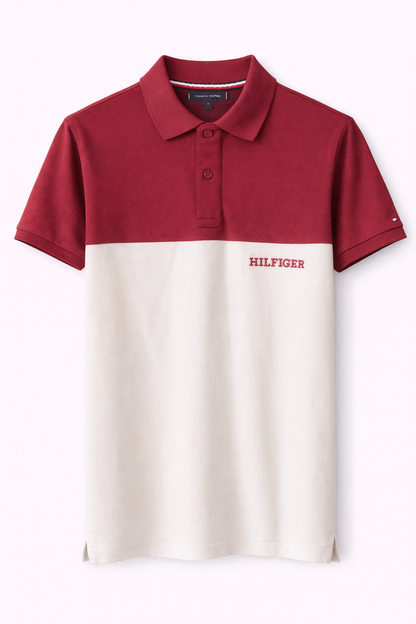 Tommy Hilfiger Color block Polo (Red & Off-White)