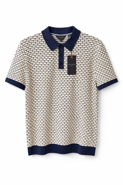 Ted Baker London Geometric Knit Polo – Beige & Navy