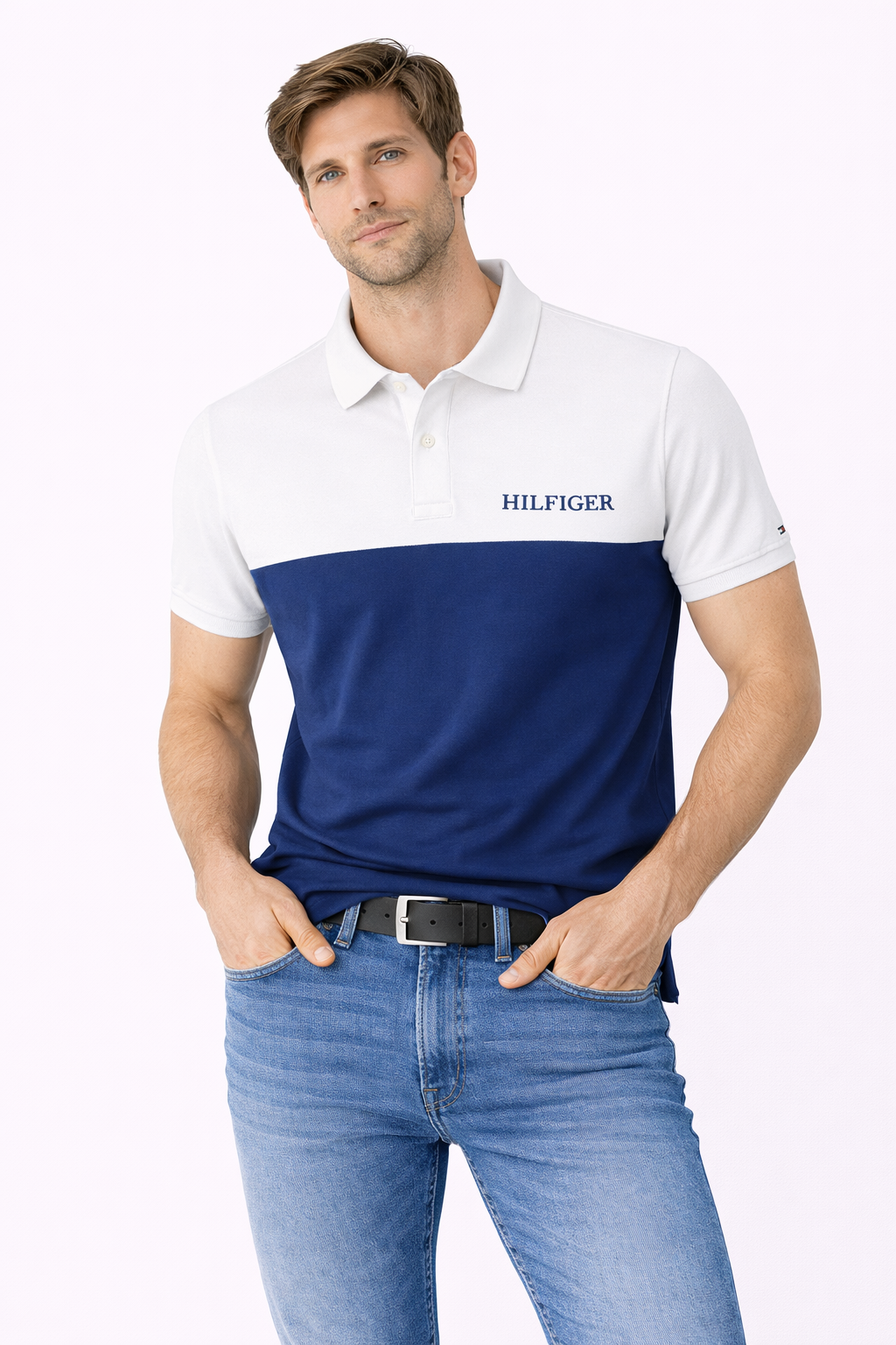 Tommy Hilfiger Color block Polo (White & Blue)