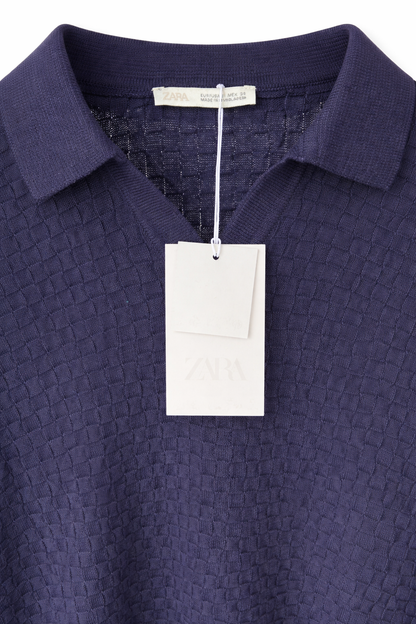 ZARA Textured Knit Polo Blouse