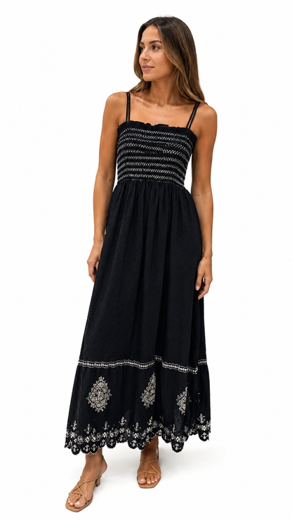 ZARA Embroidered Smocked Maxi Dress