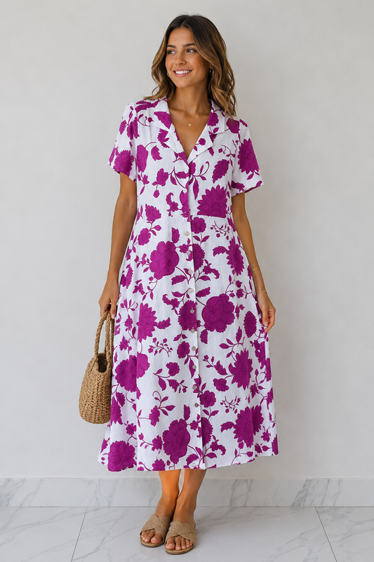 J&W Floral Shirt Midi Dress