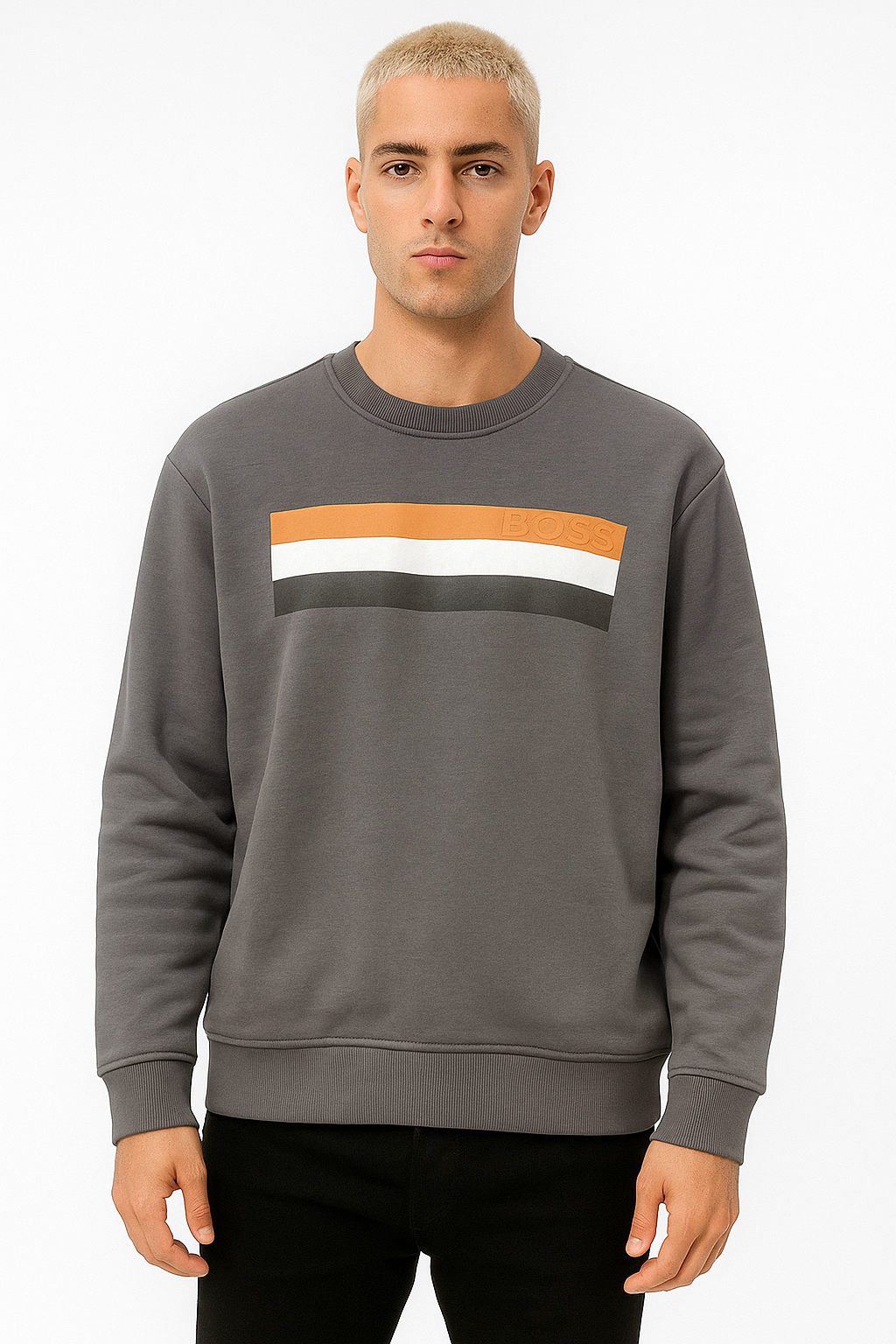 BOSS men’s crewneck sweatshirt in an elegant muted green tone