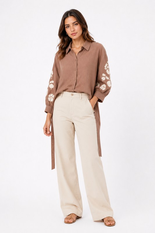 Zara Embroidered Sleeve Shirt – Product Description