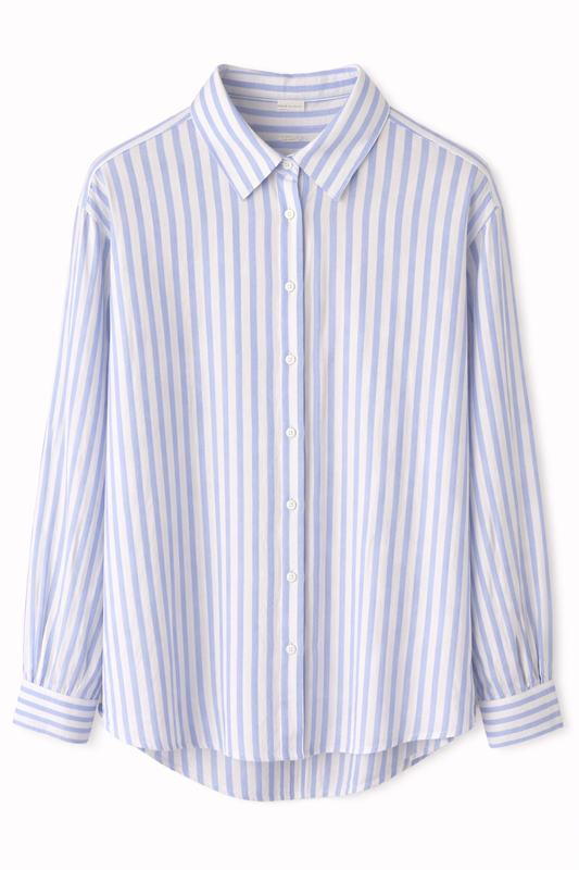 Stradivarius Linen-Style Striped Shirt (Blue & White)