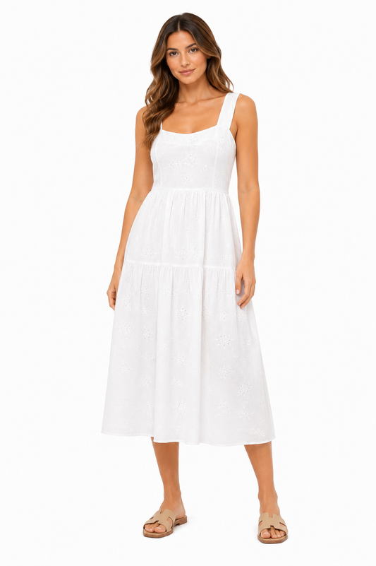 JC Embroidered Midi Dress – Product Description