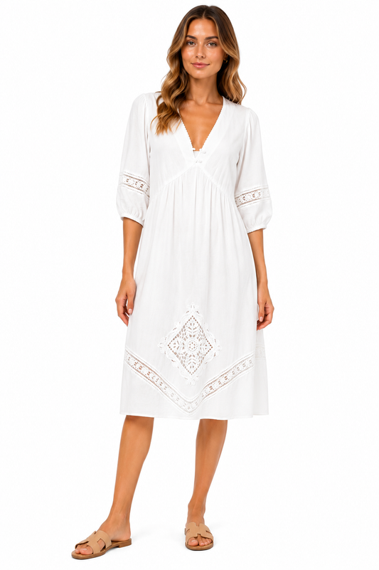Per Una White Lace Detail Midi Dress – Product Description