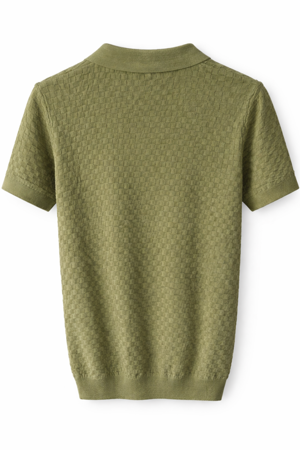 ZARA Textured Knit Polo Blouse – Olive Green