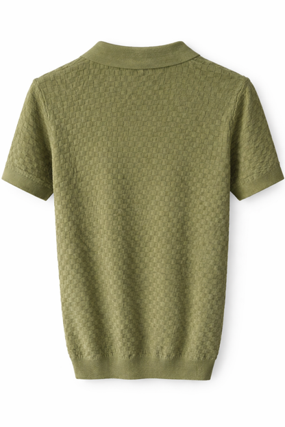 ZARA Textured Knit Polo Blouse – Olive Green