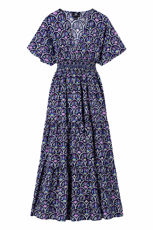 J&W Printed Smocked Maxi Dress