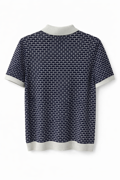 Ted Baker London Patterned Knit Polo – Navy & Light Grey