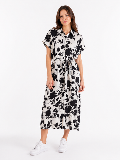 LCW Vision Floral Shirt Dress – Black & White