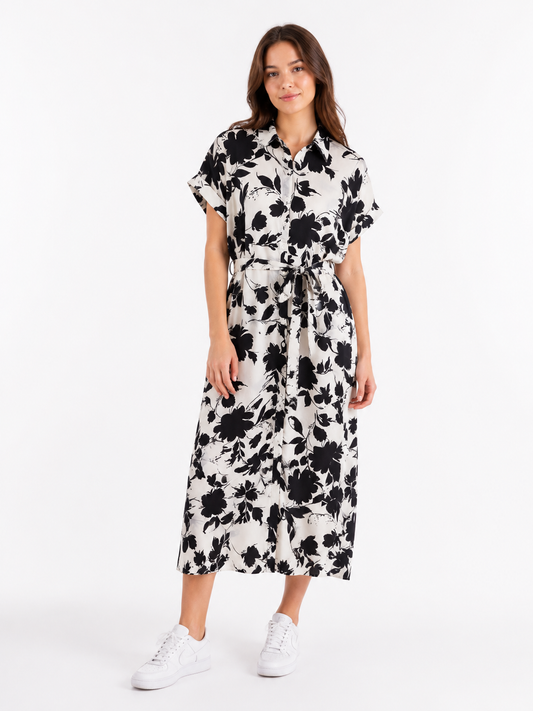 LCW Vision Floral Shirt Dress – Black & White