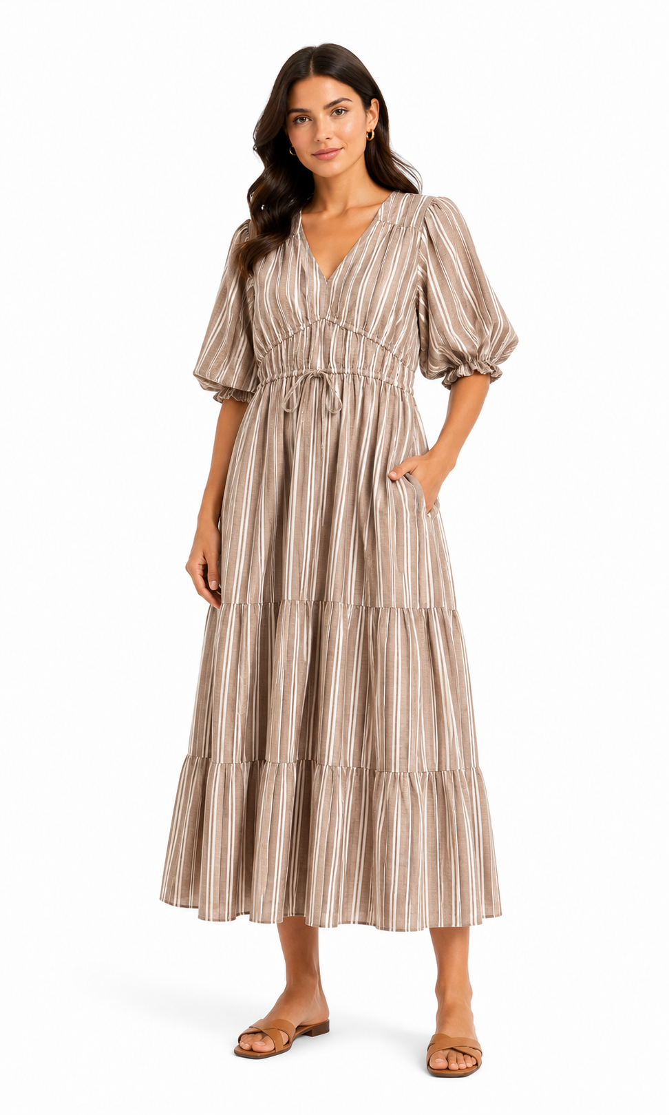 M&S Striped Tiered Midi Dress