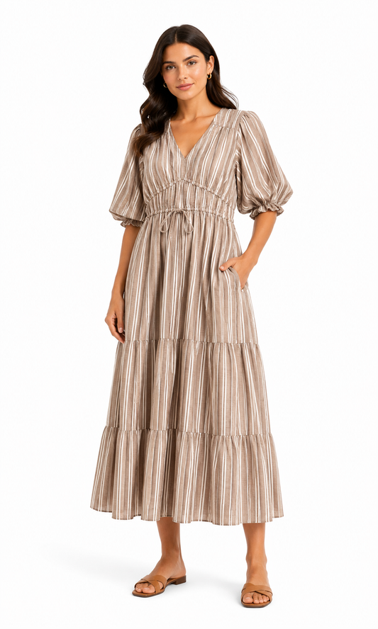 M&S Striped Tiered Midi Dress