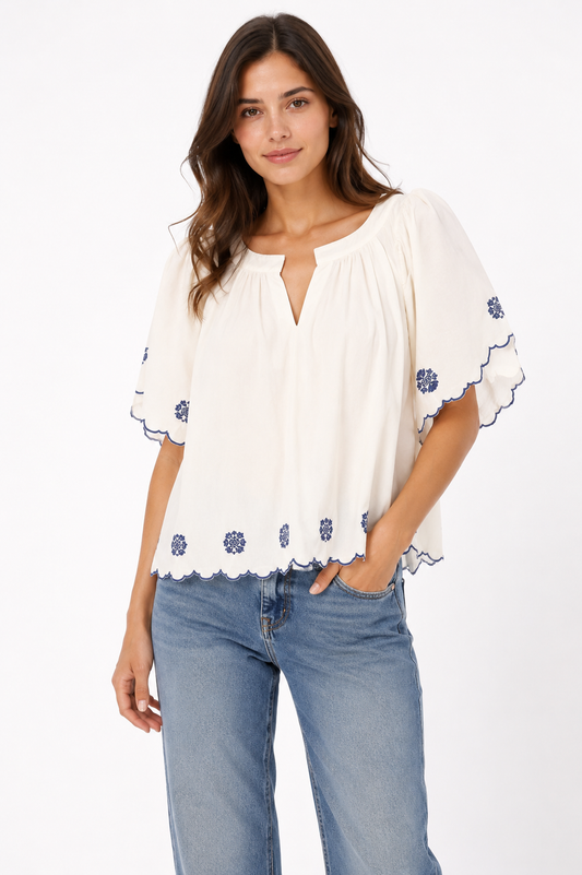 Old Navy Embroidered Flutter Sleeve Blouse – Product Description