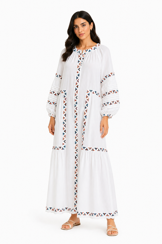 Sea White Embroidered Maxi Dress