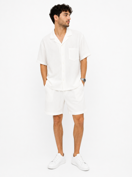 157 Textured White Summer Pajama Set