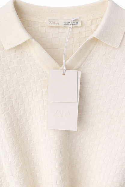 ZARA Textured Knit Polo Blouse