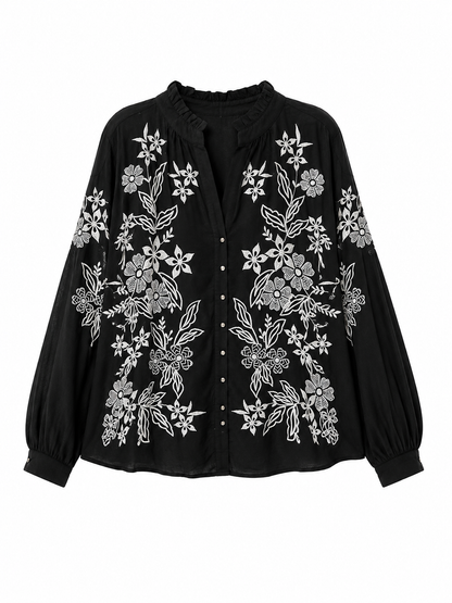 Anthropologie – Embroidered Button-Front Blouse
