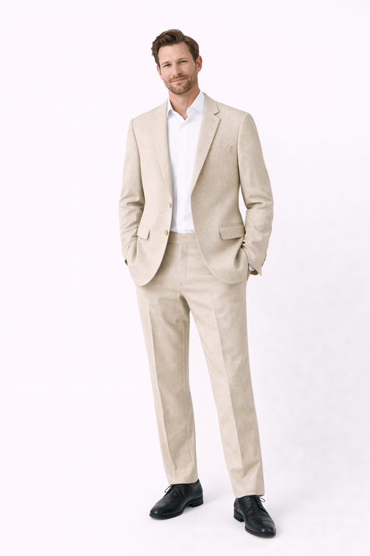 Moss London Men’s Linen Formal Blazer – light beige