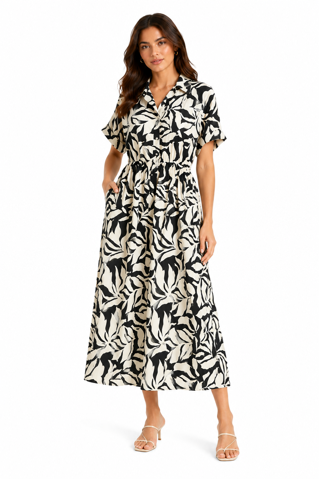Women's Printed Shirt Midi Dress