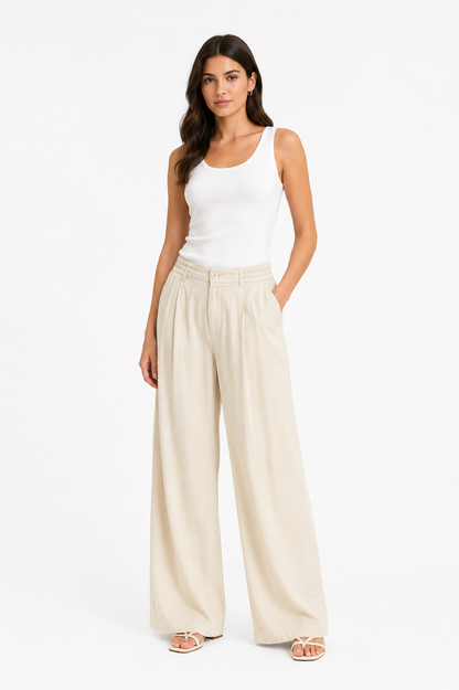 Cream Wide-Leg Pants