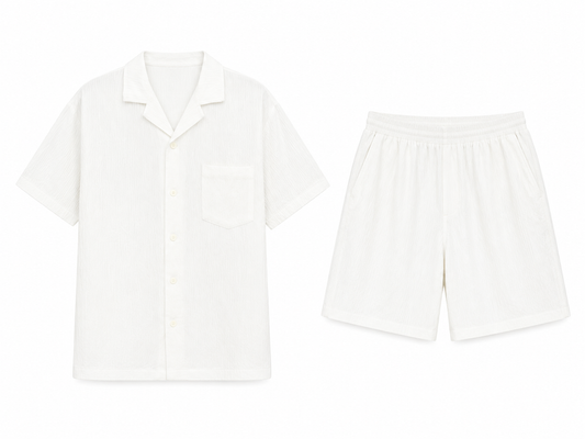 157 Textured White Summer Pajama Set