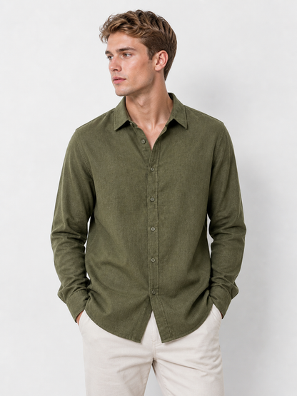 C&A Linen Shirt – Olive Green (Natural Washed Look)