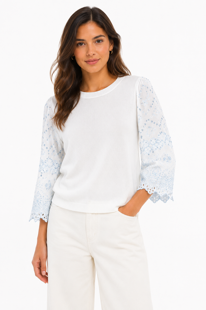 LOFT Mixed Media Embroidered Blouse – Product Description