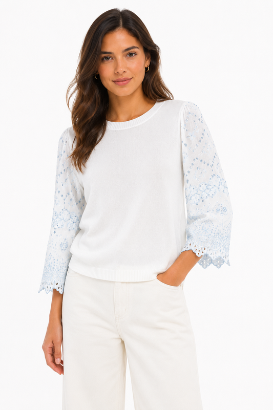 LOFT Mixed Media Embroidered Blouse – Product Description