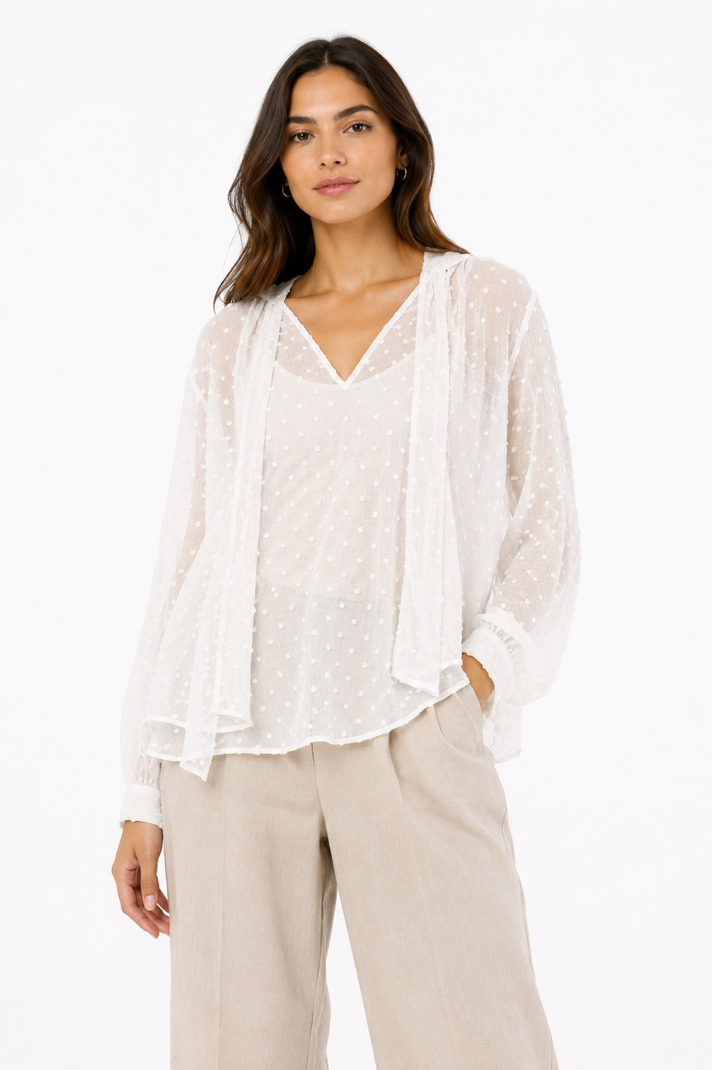Chiffon Swiss Dot Blouse – Product Description