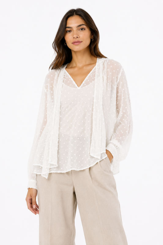 Chiffon Swiss Dot Blouse – Product Description
